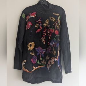 Vtg Hippie Grannie Core Ann Taylor Embroidered Oversized Sweater